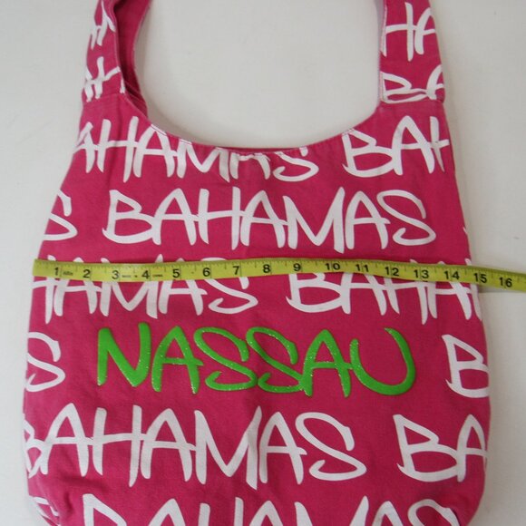Nassau Bahamas Bohemian Crossbody Sling Tote Bag Pink/White/Green - Picture 5 of 7